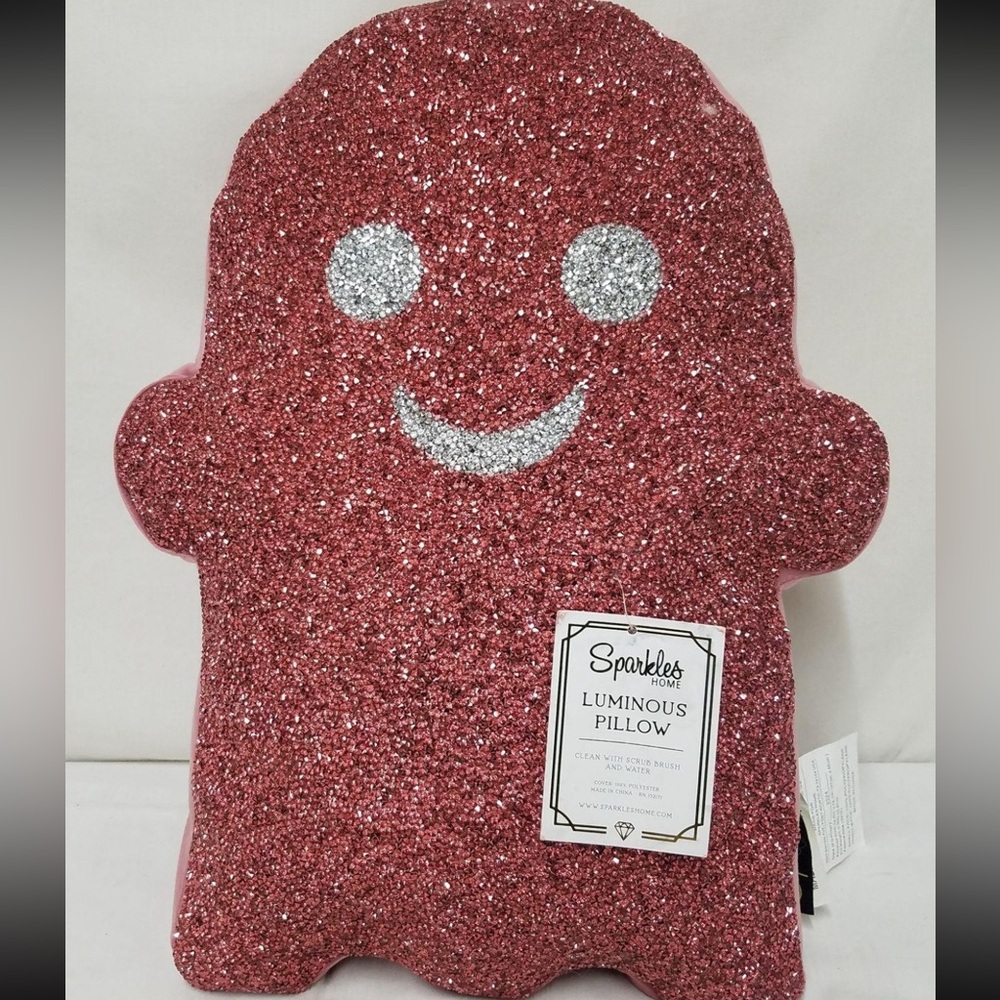 NWOT Luminous Sparkly Pink Ghost Accent Pillow